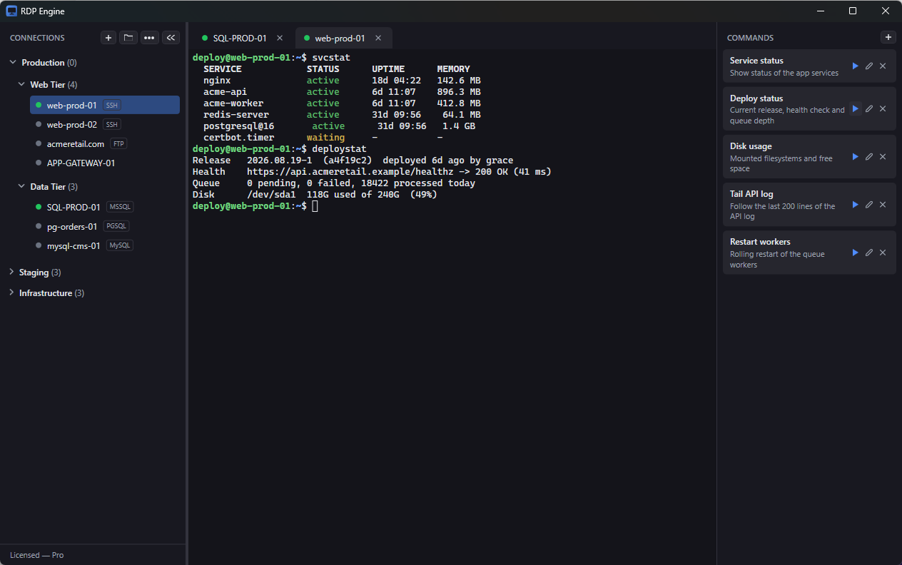 SSH terminal & saved commands